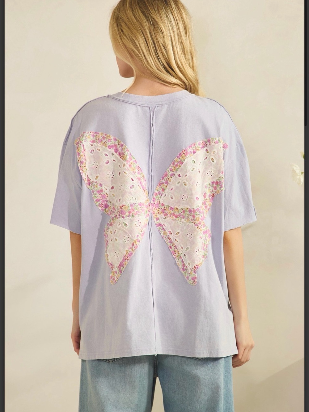 Sage + Fig Lavender Butterfly Eyelet Appliqué Short Sleeve Top - NWT
